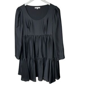 Patrizia Pepe Tiered Baby Doll Swing Dress Scoop Neck SZ 2 38 Black‎